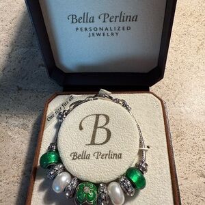 Bella Perlina Emerald Green and Silver Beaded Bracelet